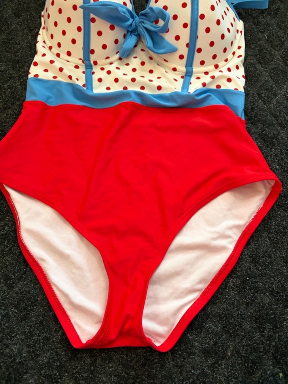 Unique Vintage Red, White & Blue Polka Dot One-Piece Swimsuit Underwire/Padded M - Picture 5 of 10